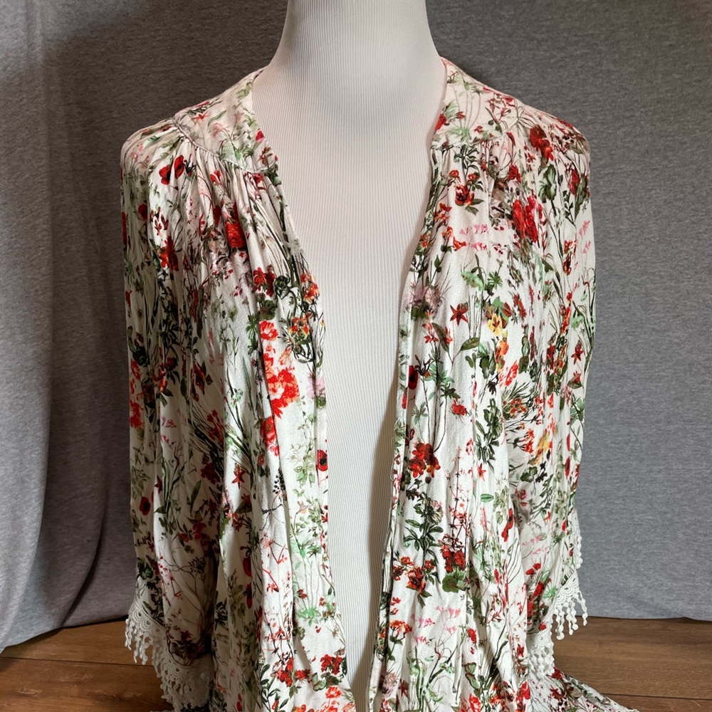 Kimono Bohemian Floral Open Front Cardigan